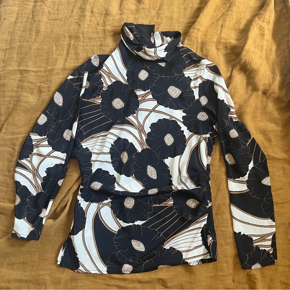 Rachel Comey turtle neck Romor silk floral blouse